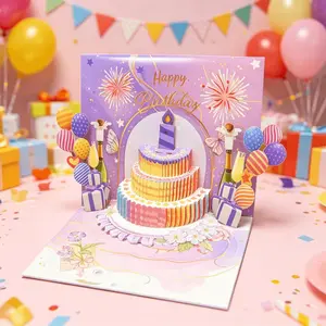 Viral TikTok 3D Pop Up Birthday Card with Music & LED Lights, Handcrafted Cake Fireworks Design with Blowable Candle, Battery Included Musical Greeting Card with Envelope for Her Him Kids