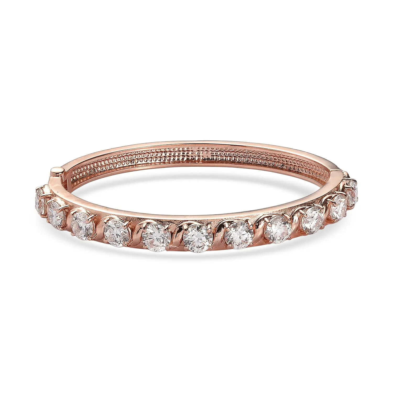 Moissanite (Rnd 6mm) Bangle Bracelet in ION Plated RG Stainless Steel (7.25 In) 8.50 ctw  Jewelry Bracelet Bangles Bracelets Fashion Bracelet Trendy Stack Bangle