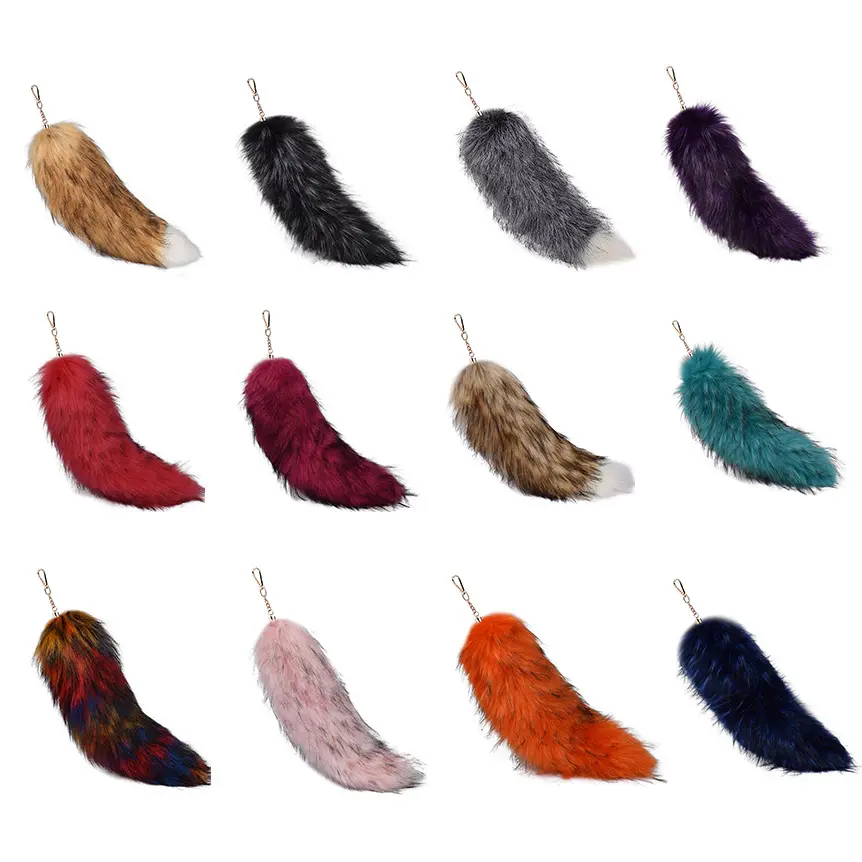 Faux Fur Fox Tail Keychain - Large Fluffy Texture Cosplay Charm, Multi-Colors Handbag Keyring, Halloween Party Costume Decor Accessory for Car Keys