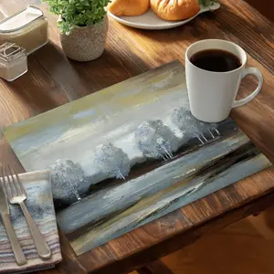 360 Stand 4-Piece Lightweight Gray Landscape Polyester Household Placemat Set, 14x18", Stylish Kitchen Decorative Placemat for Home Kitchen Use, Tableware