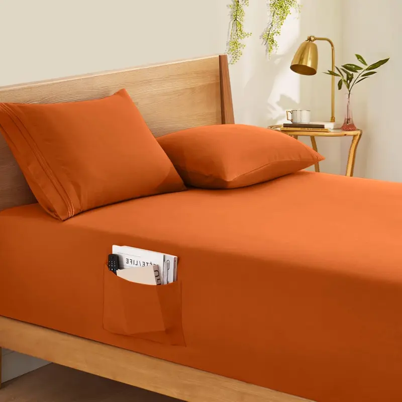 Crown Seersucker Microfiber Fitted Bed Sheet - King/California King Size, 1800 Thread Count, Burnt Orange, 18-24 in Deep Pocket, Cooling Gel Memory Foam Topper Compatible, Fast Shipping, Storage Bag