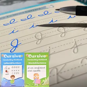 2 Pack Grooved Cursive Handwriting Workbook, Magic  Grooved Handwriting Practice with Disappearing Ink Pens Cursive Writing Practice Book for  Beginners