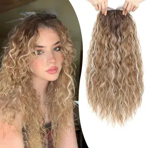 Natural Curly Hair Topper for Women-20inch Lightweight & Breathable Topper Hair Pieces for Thinning Hair, Heat Resistant Fiber Wiglet with Lace Edge to Blending well, Perfect for Daily Use & Styling