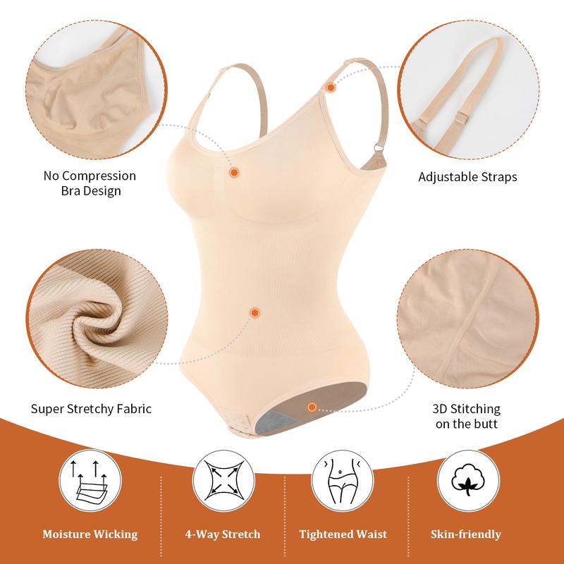 Shapewear for Women Butt Lifter Bodysuit Tummy Control One-Piece Tummy Tucking Bodysuit Shapewear Womenswear Comfort Spaghetti Strap Hip Snatched Underwear Basic Minimalist