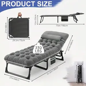 Adult Foldable Single Bed With Comfort Mattress And Pillows - Portable Durable Frame, Premium Fabric For Outdoor Travel, Poolside, Patio, Terrace, Camping, Elegant Outdoor Furniture, Lightweight Design, Ideal For Leisure Use