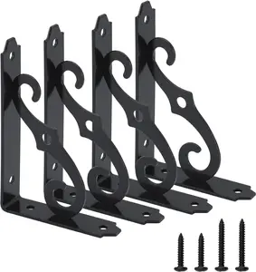 Decorative Shelf Brackets 5x3-1/2 in Wall Mounted Floating Shelf Bracket L Heavy Duty Support Corner Brace Joint Right Angle Bracket for DIY Open Shelving with Screws Black 4 count