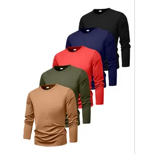 5-Pack Long Sleeve T-Shirts, Crew Neck Loose Fit Basic Tees, Multi-Color Casual Tops, Durable Everyday Wear Bundle