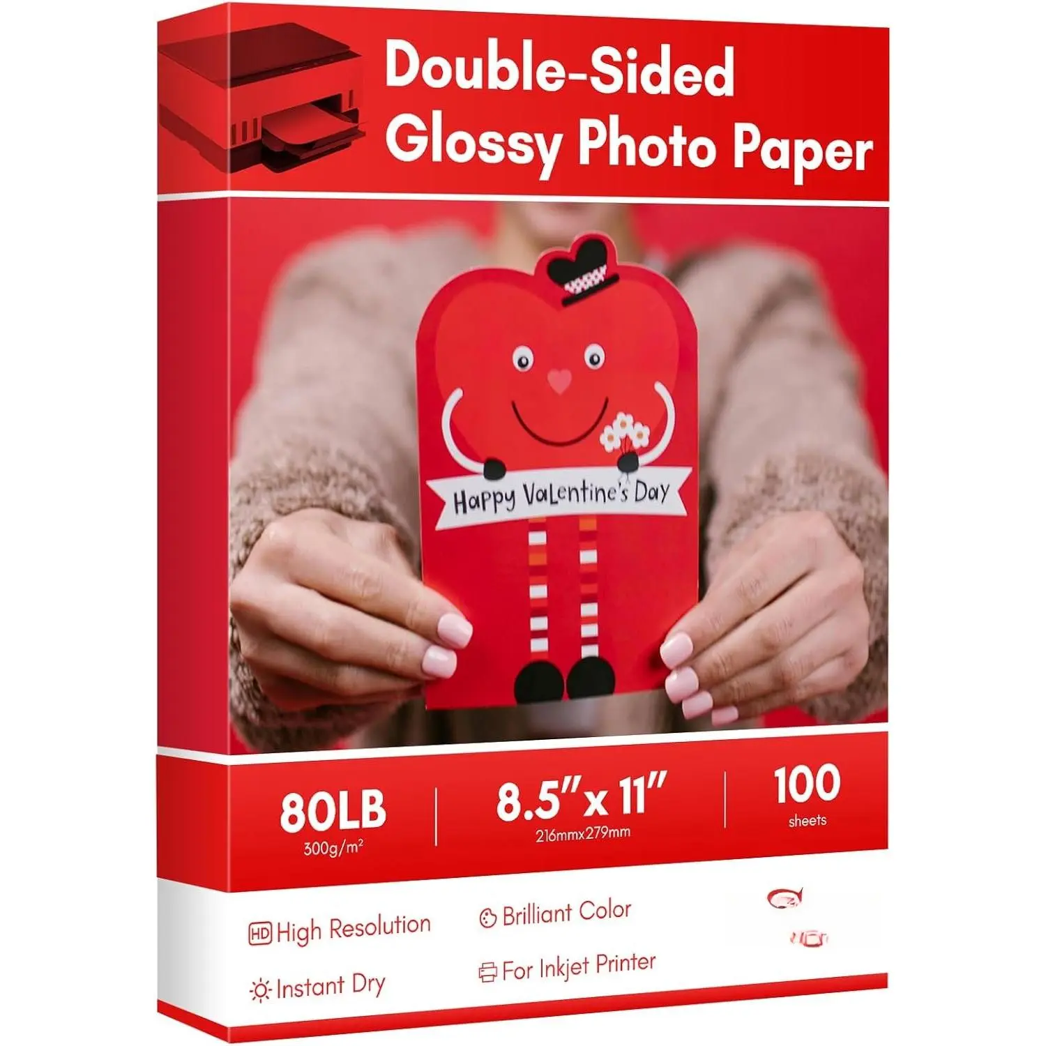 Thick Double Sides Thick Glossy Photo Paper 80LB 8.5x11 inches Heavyweight Cardstock Printer Paper 300gsm 100Sheets,Compatible Inkjet Printer and Dye Ink