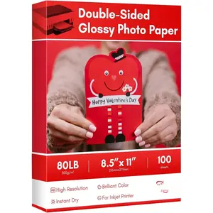 Thick Double Sides Thick Glossy Photo Paper 80LB 8.5x11 inches Heavyweight Cardstock Printer Paper 300gsm 100Sheets,Compatible Inkjet Printer and Dye Ink