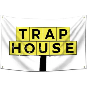 Trap House Flag 3x5ft Funny Hip Hop Meme Tapestry Aesthetic Frat Wall Decor for College Dorm Durable Polyester Banner with 4 Brass Grommets