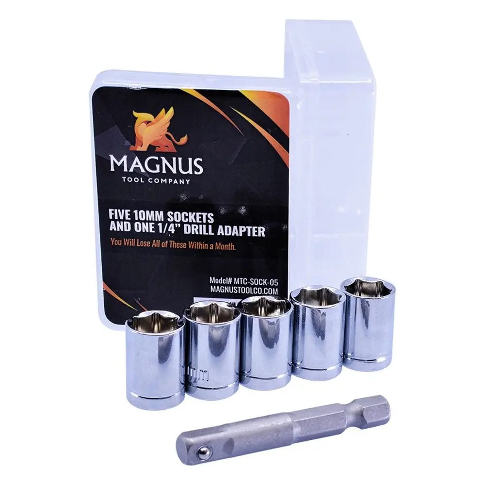 Magnus 10mm Sockets 5+1 Set with ¼” Spare Drill Adapter - Prevents Lost 10mm Socket Inconvenience, Ideal for Toolbox Storage
