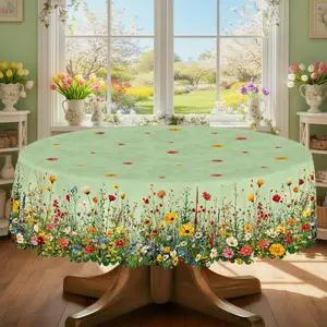 1pc Spring Summer Themed Party Tablecloth | Colorful Daisy Lavender Floral Printed Design, Rectangular/Round/Oval Shape, Embossed Edge, Polyester, Suitable For Indoor Outdoor Dining Picnic Dinner Dining Room Decoration