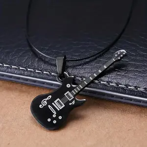 1 piece Music Note Guitar Pendant Necklace Men's Stainless Steel Necklace