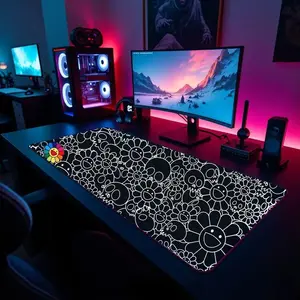 Takashi Murakami Kawaii Cartoon Sunflower Extra Large Desk Mat Keyboard Mouse Pad | E-Sports Mat | Desk Decor for Gamers | Boys' Rooms Gift large mousepad desk mouse