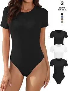 Body Suits for Womens Short Sleeve Round Neck Casual Stretchy Basic T Shirt Bodysuit Tops