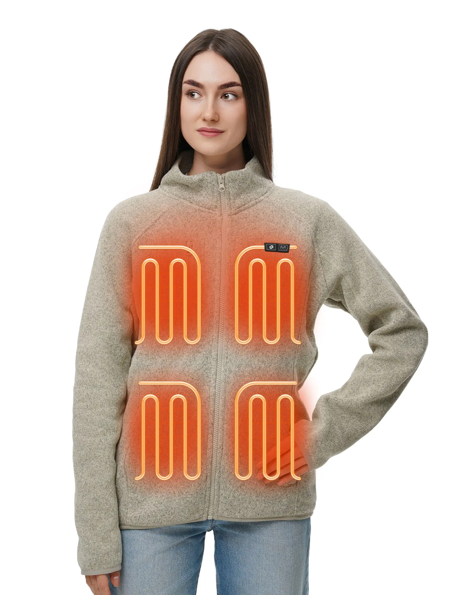 HENNCHEE Women's Zip-Up Heated Fleece Jacket with 12V 16000mAh Battery Pack,Dual Control 5Heat Zones Heated, Coat Breathable Fitted Cotton Fabric Sweater Pockets