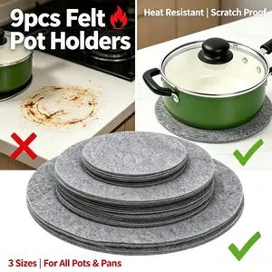 9 Piece Set Thick Round Felt Pot Holders | Heat Resistant Trivets Table Mats | 3 Sizes Non Slip Insulation Pads for Kitchen Outdoor Cooking