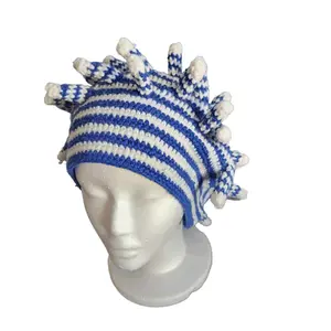 Unisex Traditional Wool Blend Ethnic Hats - Handmade with Diffraction Colors of Wool, Bamenda Country Cap, Toghu Cap, Finger Links Slouchy Accessories for Traditional Attires