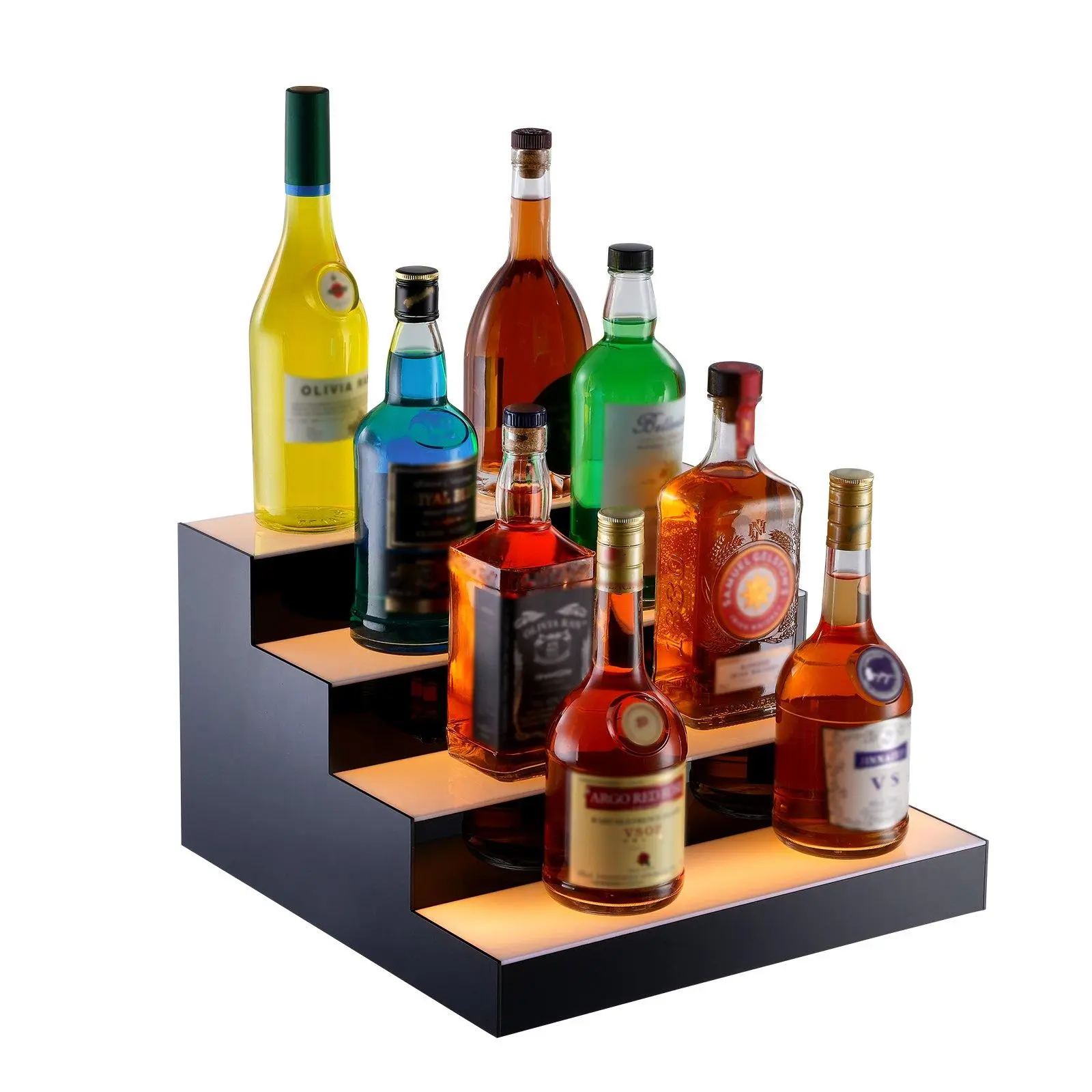 VEVOR LED Lighted Liquor Bottle Display Bar Shelf RF & App Control 16" 4-Step VEVOR LED Lighted Liquor Bottle Display Bar Shelf RF & App Control 16" 4-Step