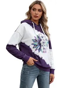 Women's Retro Hoodies Western Ethnic Style Sweatshirts Purple and Whiteflower Letter Pattern for Everyday Wear Gift