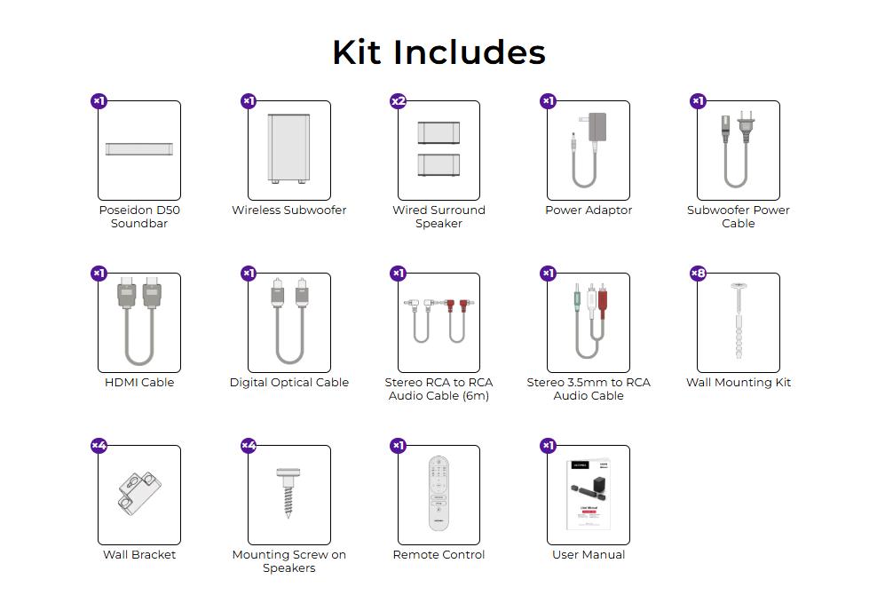 ULTIMEA 5.1ch Virtual Surround Soundbar with Subwoofer, 320W Home Theater Surround System with Adjustable Speakers & Subwoofer, TV Speaker Soundbar, Sound Bar for Smart TV, Bluetooth 5.3, App Control, Easy Setup, Poseidon D50 Audio
