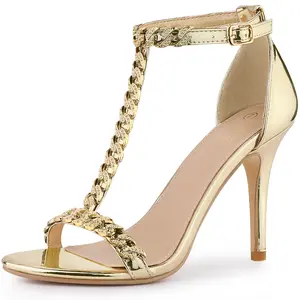 BLISSFUL STEP T Strap Rhinestone Ankle Strap Stiletto Heels Sandals