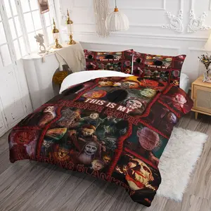 Horror Movie Print Bedding Set, 1 Quilt + 1/2 Core Pillowcases, Party Photo Booth Decor, Bedroom Decoration, Hot Item