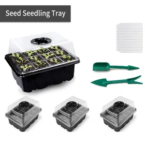 12-hole plastic seedling trays: Black (3-pack + 10 labels + 2 seedling lifters)