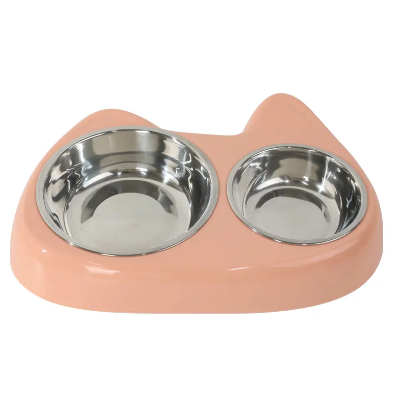 Stainless Steel Double Bowl - Blush Pink