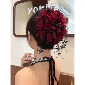 1pc Women's Elegant Floral Tassel Large Hair Claw Clip, Versatile Everyday Casual Wear, Won't Damage Hair, Suitable Holiday & Stage