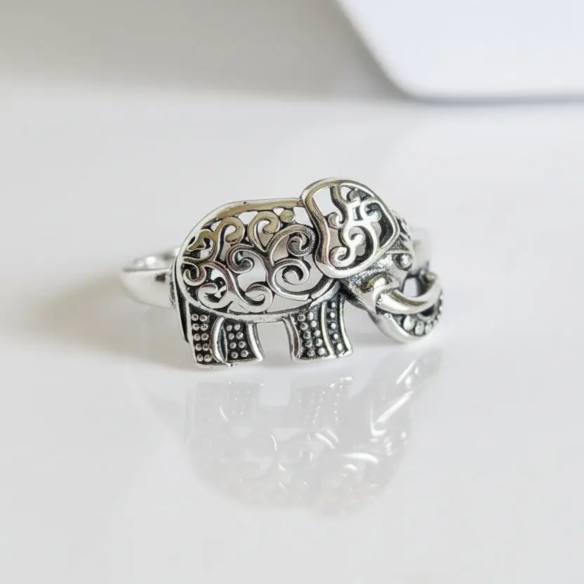 Sterling Silver 925 Boho Gypsy Elephant Ring