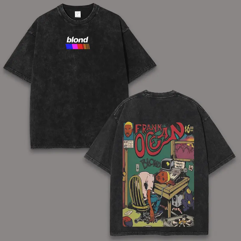 Frank Ocean “Blond” Inspired Washed T-Shirt & Tank Top – Y2K Retro Rap Music Graphic Tee, Oversized Unisex Cotton Streetwear