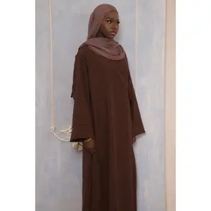 Linen Wrap Abaya- Brown