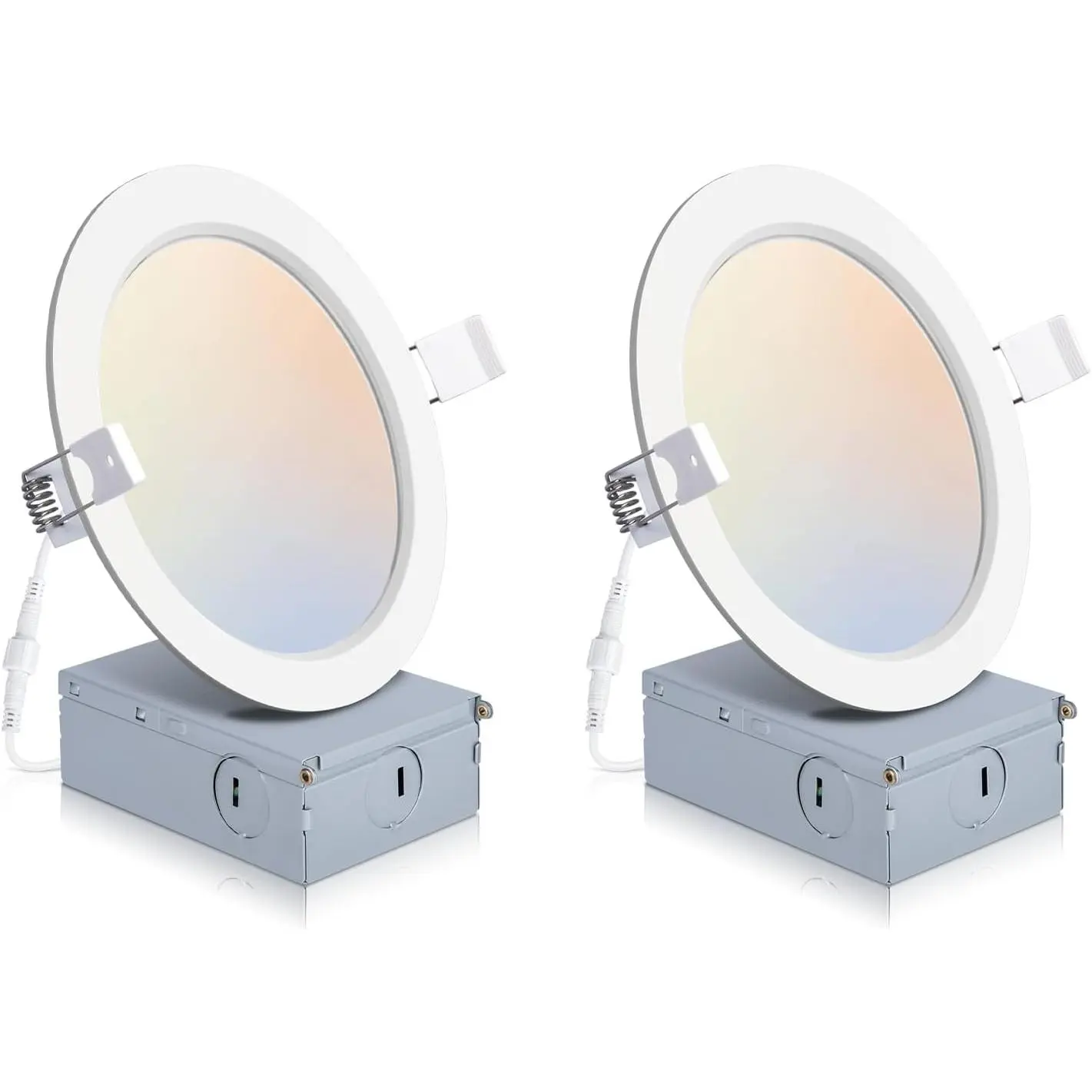 2-Pack Classic Round-Shade Recessed Canless Ceiling Lights, 6-In Plastic Flush Mount Indoor Use Lights with Junction Box, Multi-CCT 2700K-6000K Dimmable 15W Power 1200lm ETL & Energy Star Certified
