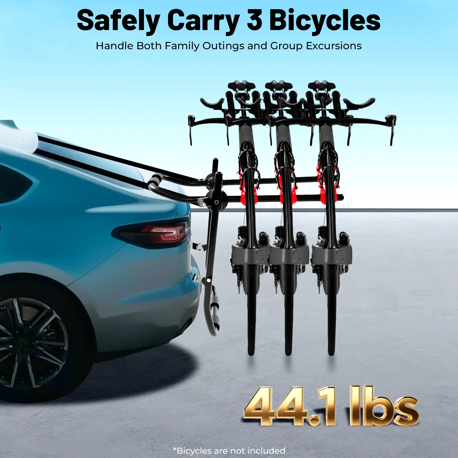 Modern 3-Bike Trunk Mount Carrier, Foldable Carbon Steel & Nylon Rack for Touring Bikes, Quick-Install Design for SUVs, Sedans & Minivans, Mounting