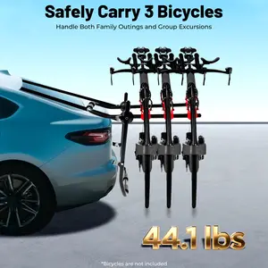 3 Bike Trunk Mount Rack Carbon Steel Nylon 44LB SUV Sedan Minivan Rear Carrier Modern Black Foldable Beam Frame Required 26in Quick Install