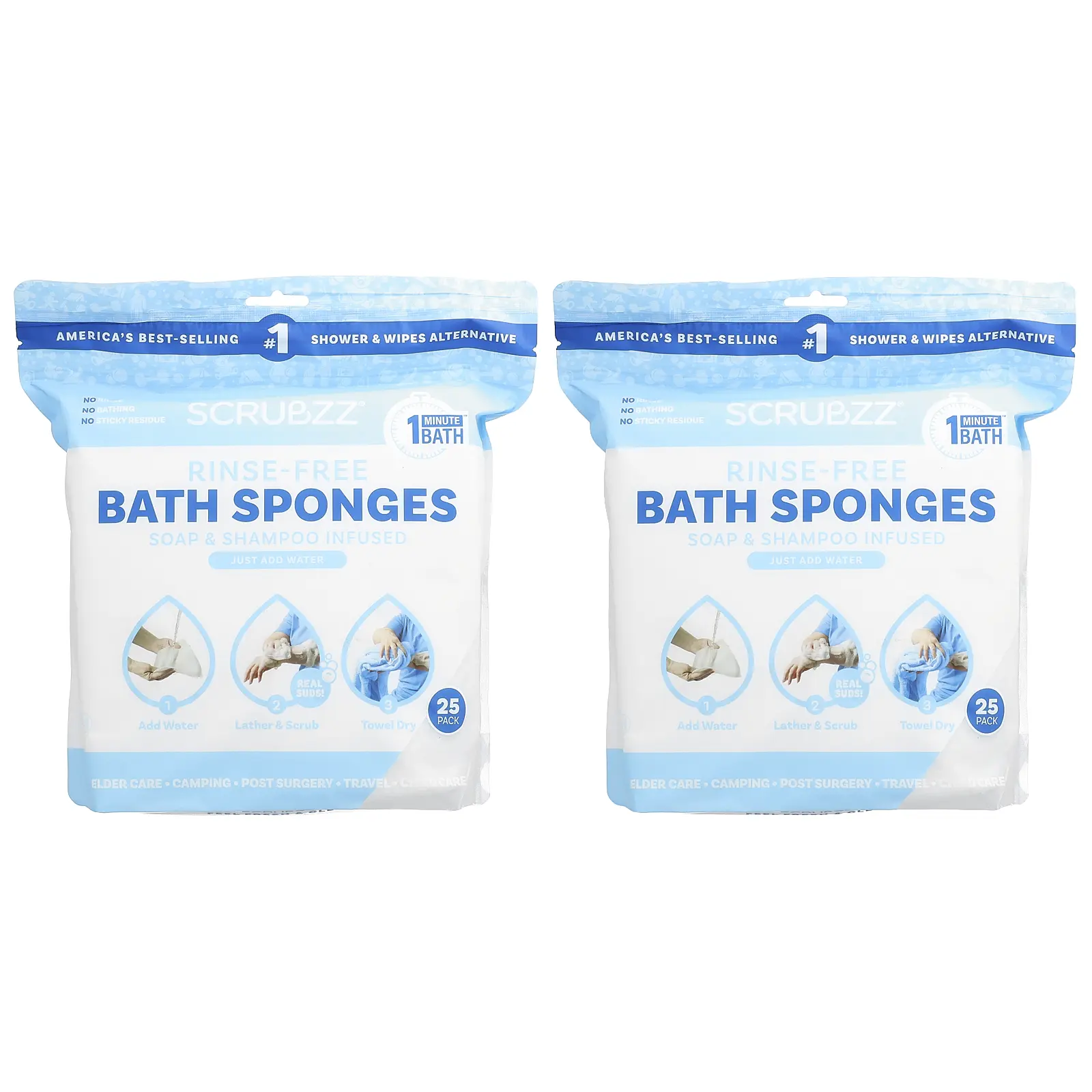 Scrubzz Rinse-Free Bath Sponges, 50 Sponges Scrubzz Rinse-Free Bath Sponges, 50 Sponges