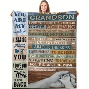 Lodge Style Grandson Throw Blanket from Grandma & Grandpa - Inspirational Quotes Flannel Flannel, Knitted All-Seasons Cozy Bedding - Special Occasion Gift with Love & Pride Embellishments-280GSM
