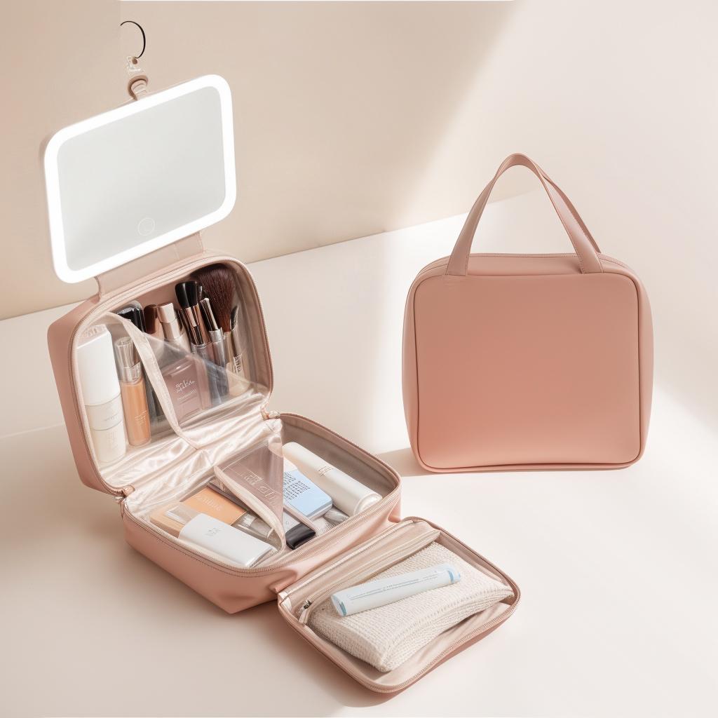 Luxury Portable PU Leather Toiletry travel Bag TikTokShopBlackFriday with Detachable LED Mirror–3 Light, Spacious Compartments waterproof Makeup Pouch Durable Zipper
