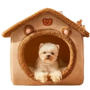 Cozy House-Shaped Pet Bed for Winter Warmth Washable Ideal for Small Dogs and Cats Teddy Breeds Year-Round Comfort