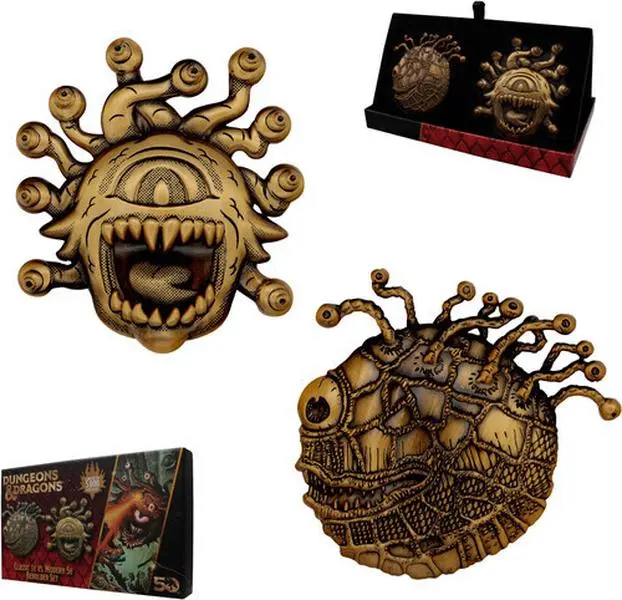 Dungeons & Dragons 50th Anniversary Limited Collector's Edition Numbered Beholder Design Antique Gold Medallion Twin Set - New Collectibles Figurine & Statue Bobblehead Accessory