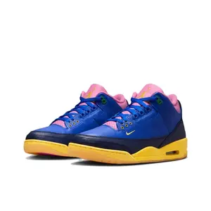 Racer Blue Leather Mid-Top Sneakers with Pink, Yellow, Green Color Blocking and Yellow Elephant Print