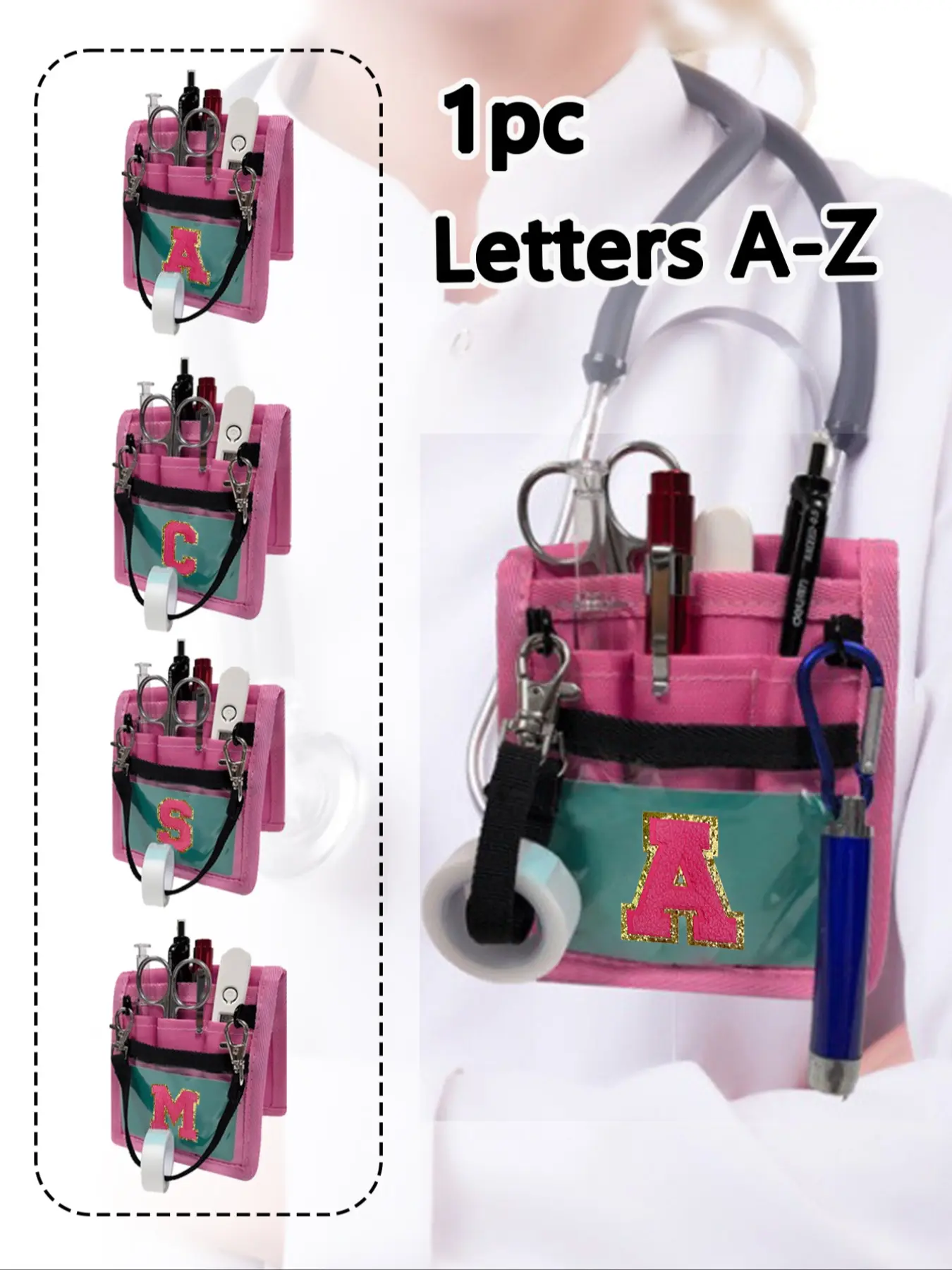 1pc Pocket Protector For Doctors With Rose Red Towel Embroidery Initials A-Z, Holder Utility Tool Bag, Nurse Scrub Organizer, Pockets For Hospital, Convenient Tool Pockets, Utility Organizer Pouch, Stationery Supplies Bag, Tool Pouches