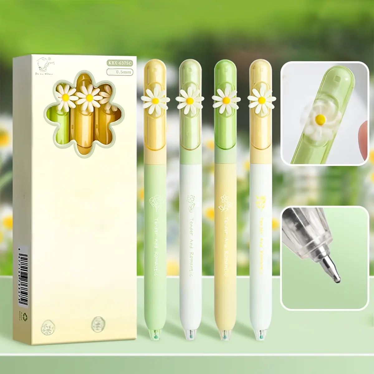 4/8/12pcs Daisy Twistable Ballpoint Pens Set (creative Stress Relief Stationery), 0.5mm Quick-Dry Ink, Fine Writing Tool, 4/8/12 Pieces, Smooth Writing Pens, Stationery Supplies