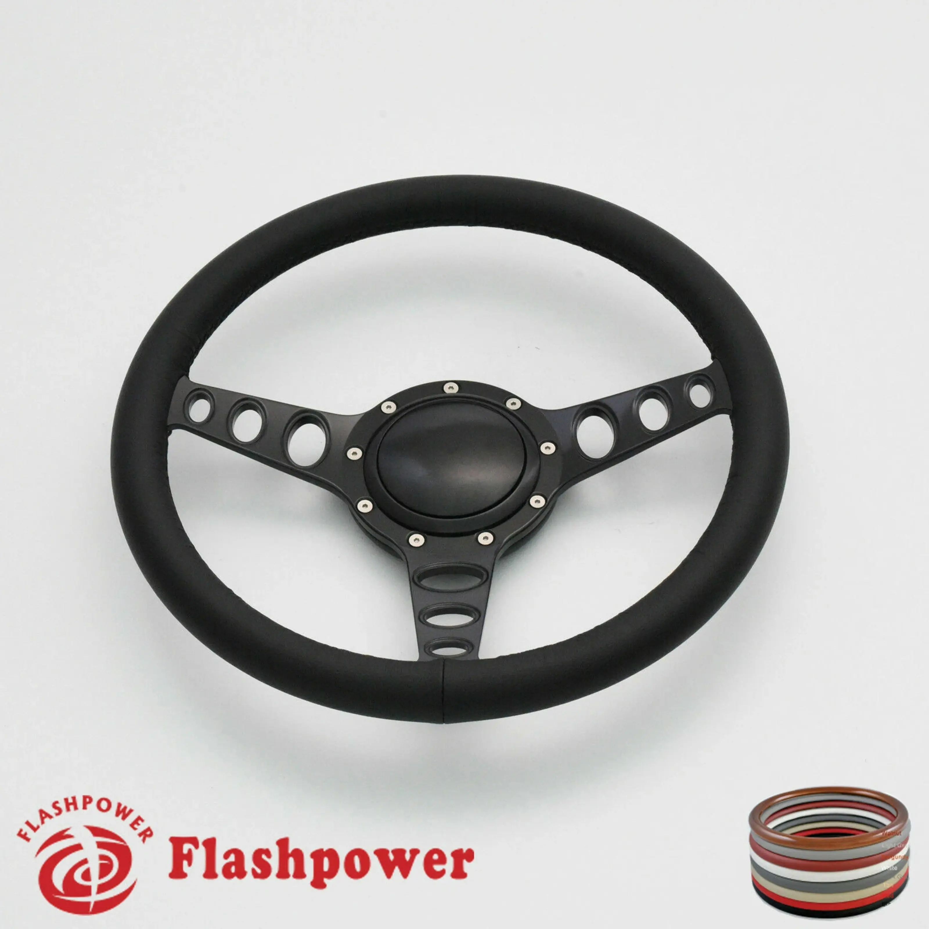 14'' Billet Cruisin Full Wrap 9 Bolts Steering Wheel with 2'' Dish and Horn Button (Black)