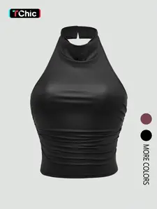 Women's sexy off-shoulder sleeveless top, halter neck sleeveless vest, backless design, suitable for all seasons, casual and formal occasions, evening wear, smooth texture, comfortable fabric, Backless Camisole