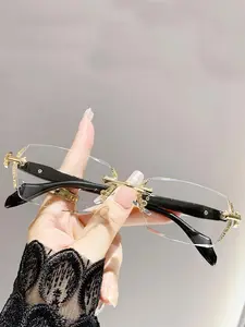 Simple Anti-blue Light Metal Frameless Stylish Eyeglass for Women & Men, 2024 New Style for Work, Daily Clothing Decor, Perfect for Student Daily Use