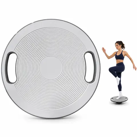 BESTGOD Balance Board - 15.6 in Heavy-Duty Plastic Wobble Trainer with Handles, Raised Striped Shoesafe Traction Surface, Space-Saving Compact Indoor Fitness & Exercise Workout Equipment for Core Strengthening, Lower-Body Stabilizing