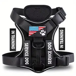 Easy to Control Reflective Adjustable Soft Oxford Dog Vest Harness with 5 PCS Patches for Small to Large Dogs Puppy