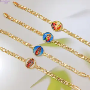 Catholic Gold Chain Bracelet Our Lady of Guadalupe Charm Bracelet for Women Non-Tarnish Dainty Religious Jewelry for Church Daily Casual Wear